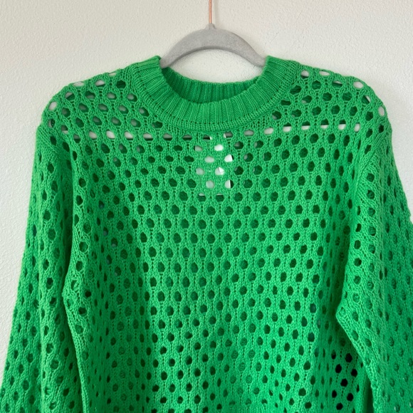 DIVIDED H&M Lime Green Soft Open Knit Crochet Crop Sweater Wide Sleeve S NEW - Picture 4 of 11